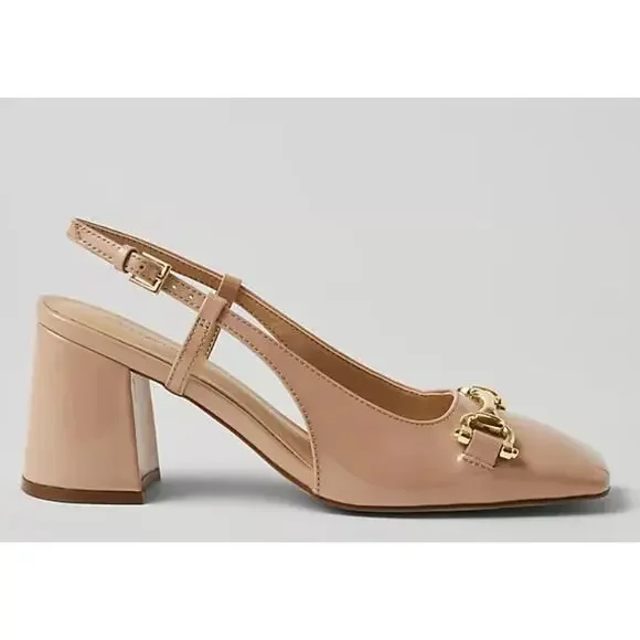 Ann Taylor Patent Square Toe Slingback Pumps Nude 7.5 - Picture 2 of 6